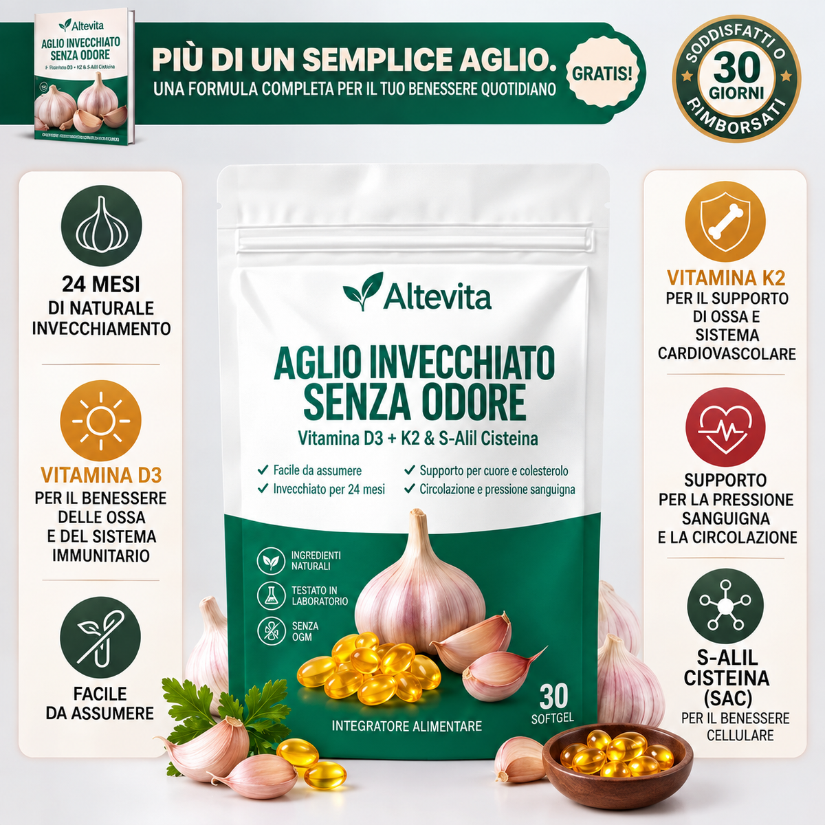 Altevita® Estratto di aglio invecchiato - Capsule molli inodori da 7500 mg