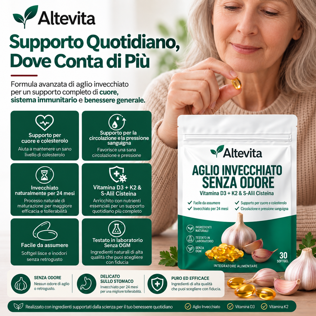 Altevita® Estratto di aglio invecchiato - Capsule molli inodori da 7500 mg